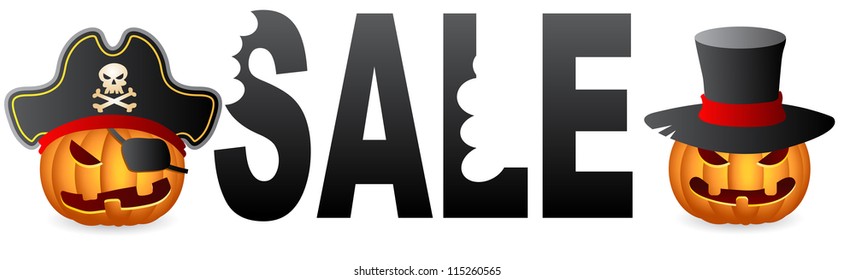 Halloween Pumpkins Bitten Letters; Horror Persons; Vector Illustration