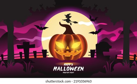 Halloween pumpkins black 3d Rendering silhouette in forest  