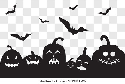 Halloween pumpkins black banner isolated on transparent background illustration