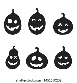 halloween pumpkins black set icons isolated on white background. vector illustration.