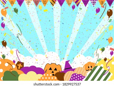 Halloween pumpkins and blue sky background    various pattern cloud stripe,dot,gingham check