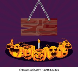 halloween pumpkins board and candle decoration