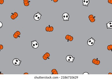 Calabazas de Halloween y patrón de doodle de dibujos animados de hueso