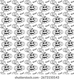 Halloween pumpkins and Boo! lettering repeat pattern
