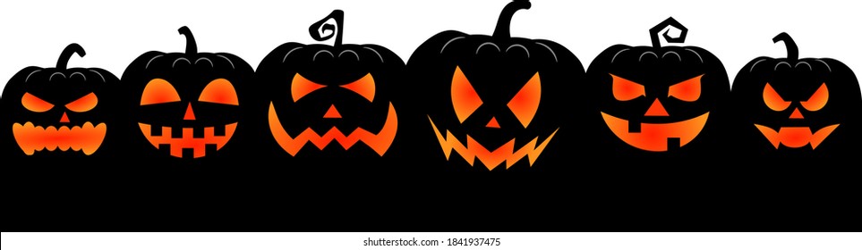 halloween pumpkins border in a row isolated vector illustration