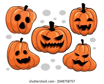 halloween pumpkins cartoon illustration set collection
