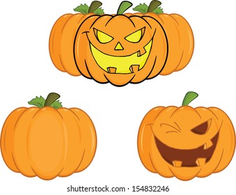 Halloween Pumpkins Cartoon illustrations. Vector Collection Set 