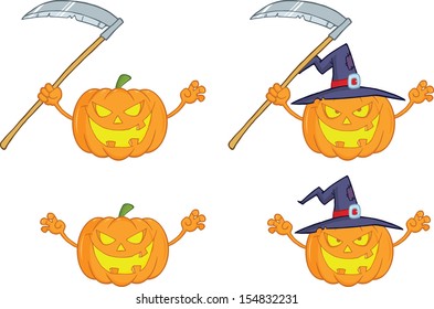 Halloween Pumpkins Cartoon Mascot Characters. Vector Collection Set 2