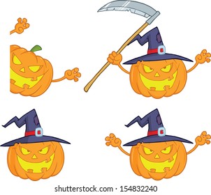 Halloween Pumpkins Cartoon Mascot Characters. Vector Collection Set 3