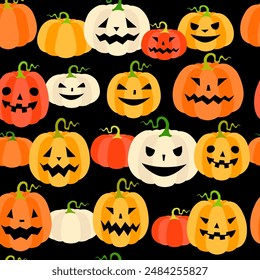 Halloween Pumpkins cartoon vector seamless pattern.