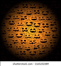 halloween pumpkins carved faces silhouettes on checkerboard moon background