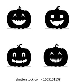 Halloween pumpkins carved faces silhouettes collection. Template with variety of eyes, mouths, noses for cut out jack o lantern isolaten on white background 