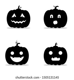 Halloween pumpkins carved faces silhouettes collection. Template with variety of eyes, mouths, noses for cut out jack o lantern isolaten on white background 