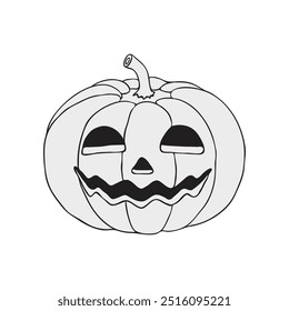 Halloween Pumpkins, Carved Pumpkins. Halloween party decorations, haunted house decorations. Black Hand Drawn Spooky Halloween Doodle Design Elements. Haunted house decorations. Vector Illustration.