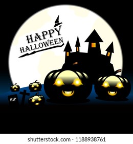 Halloween Pumpkins and Castle background