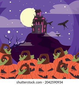 halloween pumpkins and castle scene