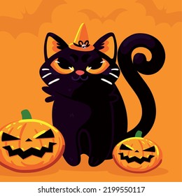 calabazas y gatos de halloween, tarjeta