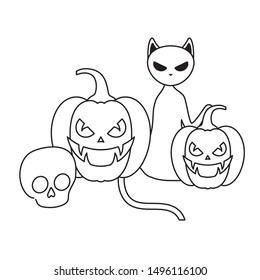 halloween pumpkins with cat and skull