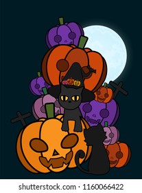 Halloween pumpkins and cat,object  with Vectors cartoon illustration, Trick or Treat Concept. Vectors for Halloween day with copy space for text.