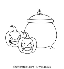 halloween pumpkins with cauldron isolated icon