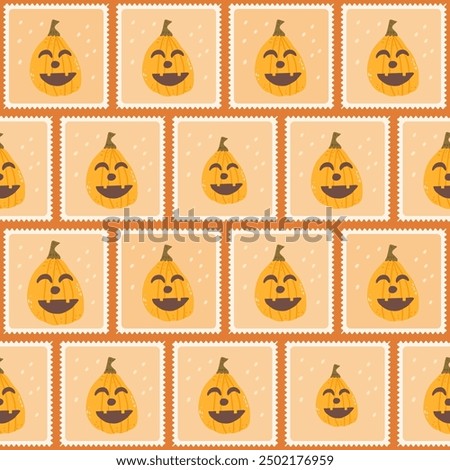 Halloween Pumpkins checked seamless pattern. Bento box curved squash repeat background. Jack o lantern retro stamps endless surface design. Vector hand drawn flat illustration.