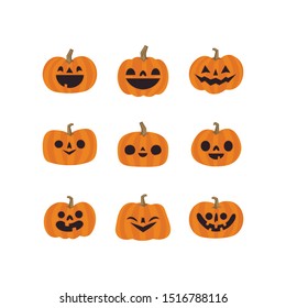 Halloween pumpkins collection. Cute illustrations. Pumpkin funny characters set.