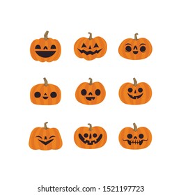 Halloween pumpkins collection. Cute illustrations. Pumpkin funny characters set.