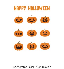 Halloween pumpkins collection. Cute illustrations. Pumpkin funny characters set.