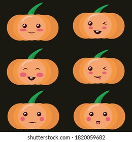 Halloween pumpkins collection. Cute illustrations. Pumpkin funny characters set.  Scary design for Autumn Samhain party. All saints day elements. Vector design, EPS 10