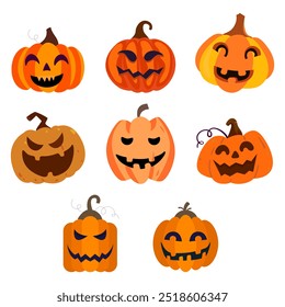 Halloween Pumpkins Collection Flat Vector