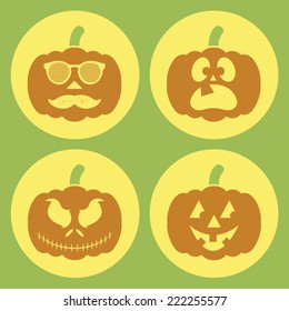 Halloween pumpkins collection / Vector illustration / Halloween pumpkin icons set / Flat design / Jack O'lantern faces