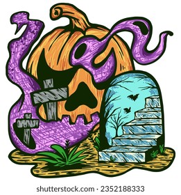 halloween pumpkins creepy illustration vector by mbelebeer