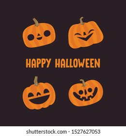 Halloween pumpkins cute vectors. Set of smiling and funny pumpkin illustrations.