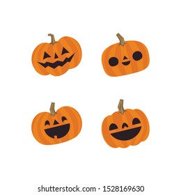 Halloween pumpkins cute vectors. Set of smiling and funny pumpkin illustrations.