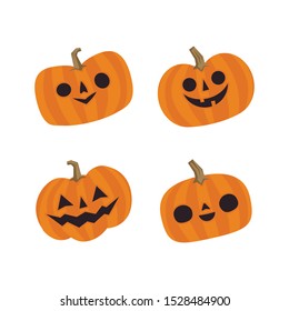 Halloween pumpkins cute vectors. Set of smiling and funny pumpkin illustrations.