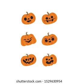 Halloween pumpkins cute vectors. Set of smiling and funny pumpkin illustrations.
