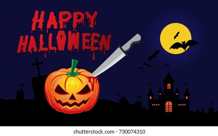 Halloween pumpkins and dark castle