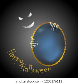 Halloween pumpkins and dark castle on blue Moon background, illustration.