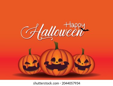 Halloween pumpkins and dark castle on blue Moon background