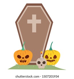 halloween pumpkins with dark face and coffin