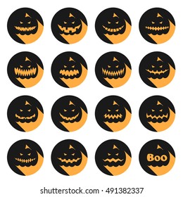 Halloween pumpkins dark icons set. Vector illustration