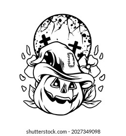 Halloween Pumpkins with Dark Situation Silhouette Illustration for your business or merchandise