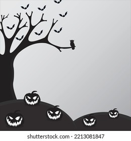 Halloween-Kürbis und toter Baum auf grauem Hintergrund, geeignet für Halloween-Veranstaltung