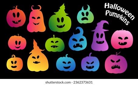 Halloween pumpkins decoration. Vector set. Isolated elements of spooky monsters