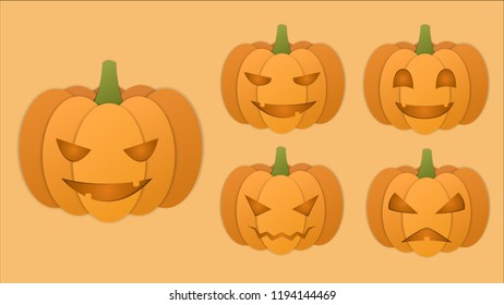 Halloween pumpkins with difference faces vector, can be use in any work.