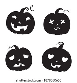 Halloween pumpkins with different expressions on white background. vector illustration
