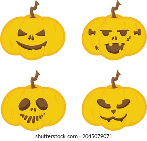 Halloween pumpkins with different faces scary and funny