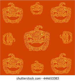 Halloween pumpkins doodle art orange backgrounds illustration