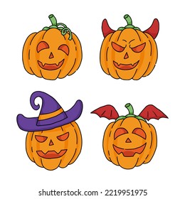 Ilustración de vectores dibujados a mano por calabazas de Halloween