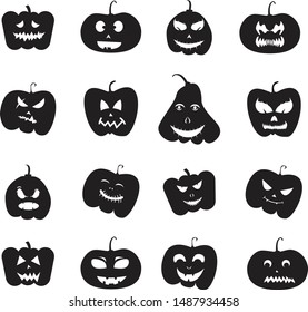 Halloween pumpkins emoticon black white. The image is isolated from the background. Simple and ready to use. 